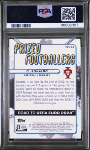 2022 Topps Finest Road To UEFA EURO 2024 PRIZED FOOTBALLERS FUSION - PINK/RED CRISTIANO RONALDO #PFV-CR GEM MT 10