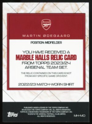 2023-24 Topps Arsenal Team Set Martin Ødegaard #MH-MO MATCH WORN SHIRT Green /150