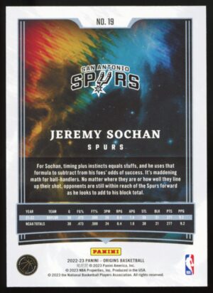 2022-23 Panini Origins - Jeremy Sochan #19 Blue /99 (RC)